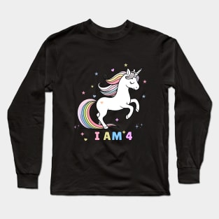 Magical Unicorn 4th Birthday T-Shirt – Dreamy Four Year Old Celebration! Long Sleeve T-Shirt